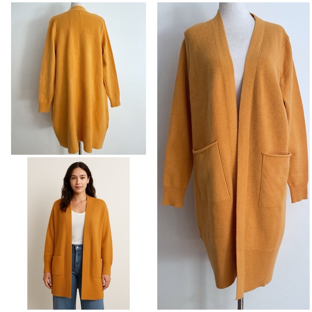 EUC Lesley Evers Yellow Mustard Open-Front Long Cardigan XS S​​